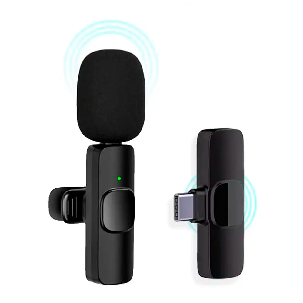 Micrófono inalámbrico solapero Tipo C, omnidireccional, cancelación de ruido, 20m alcance, batería 5h, portátil